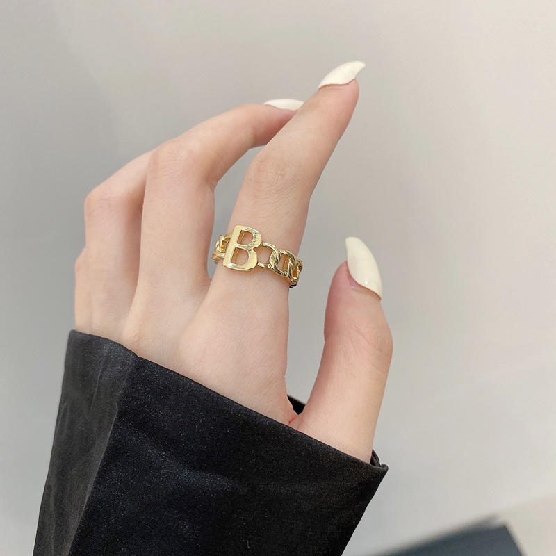 Nhẫn đeo tay kim loại khắc chữ B phong cách retro