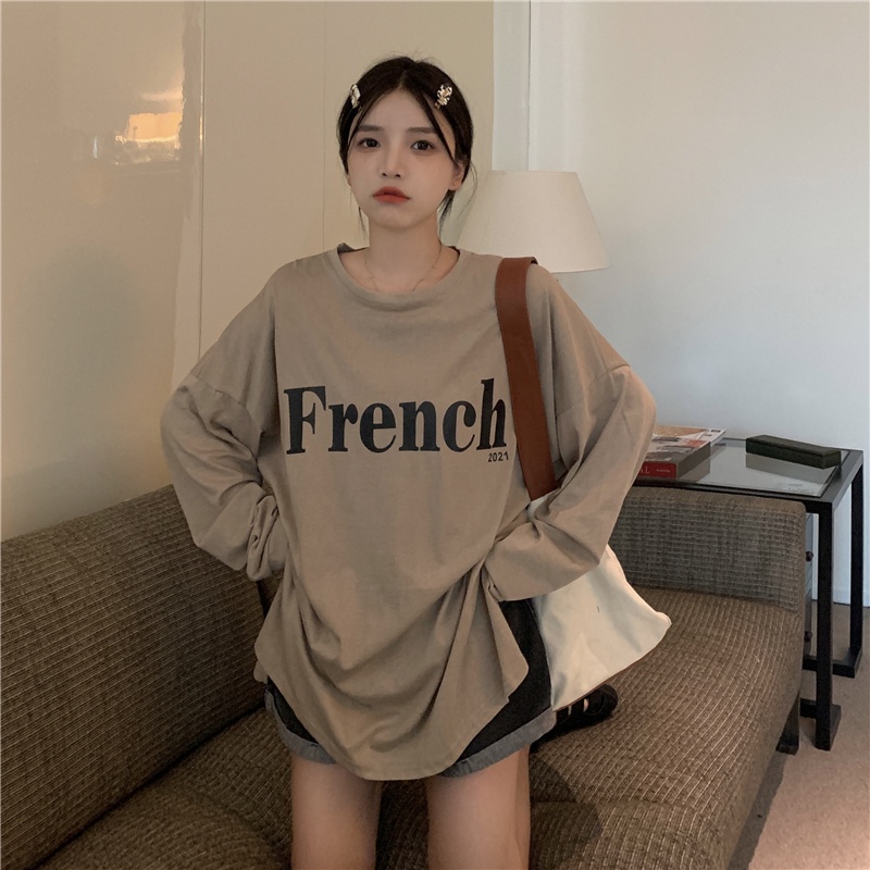Áo Thun Tay Dài Form Rộng Kiểu Dáng Đơn Giản Theo Phong Cách Hàn Quốc Dễ Phối Đồ