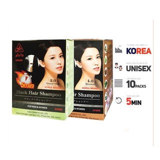 Hộp 10 gói Dầu gội phủ bạc đen mái tóc Shihi Black hair shampoo Hàn Quốc 300ml