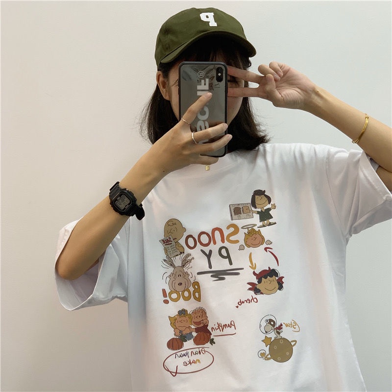 2021 spring and summer new Korean version Harajuku Hong Kong Style loose fun cartoon versatile short sleeve T-shirt women's half sleeve top