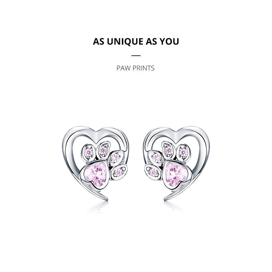 Bông Tai Bamoer SCE654 Hình Móng Mèo Bằng Bạc 925 Phối Pha Lê Xanh Hình Trái Tim Độc Đáo Dễ Thương