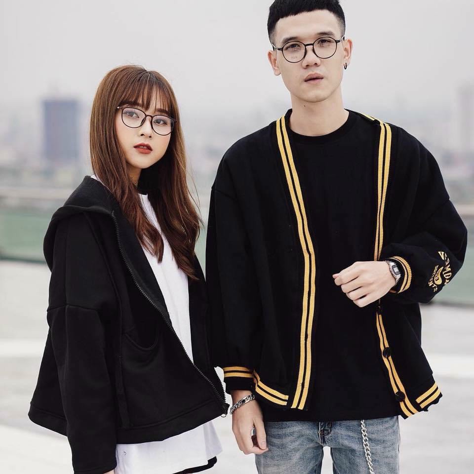 Áo Khoác Unisex Cardigan Kẻ Vàng Thun Nỉ Ngoại FreeSize 68kg AK90
