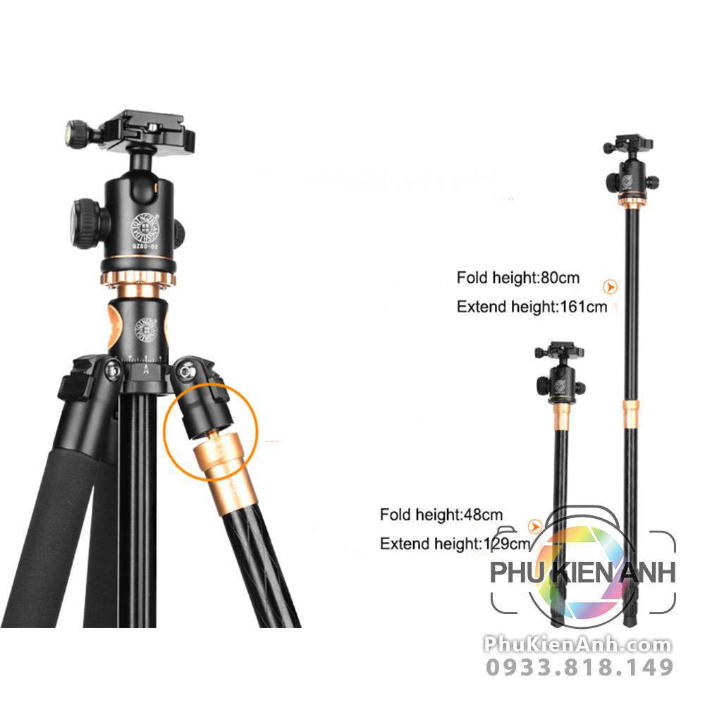 Tripod Beike Q999H có trục trượt ngang để chụp sản phẩm, quay phim, có mono tripod