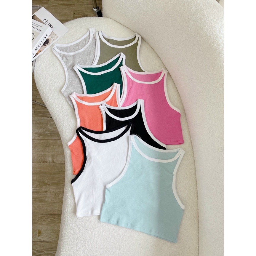 Áo Thun Kiểu Nữ Croptop Ba Lỗ Ngược Phối Viền - Kèm Hình Thật