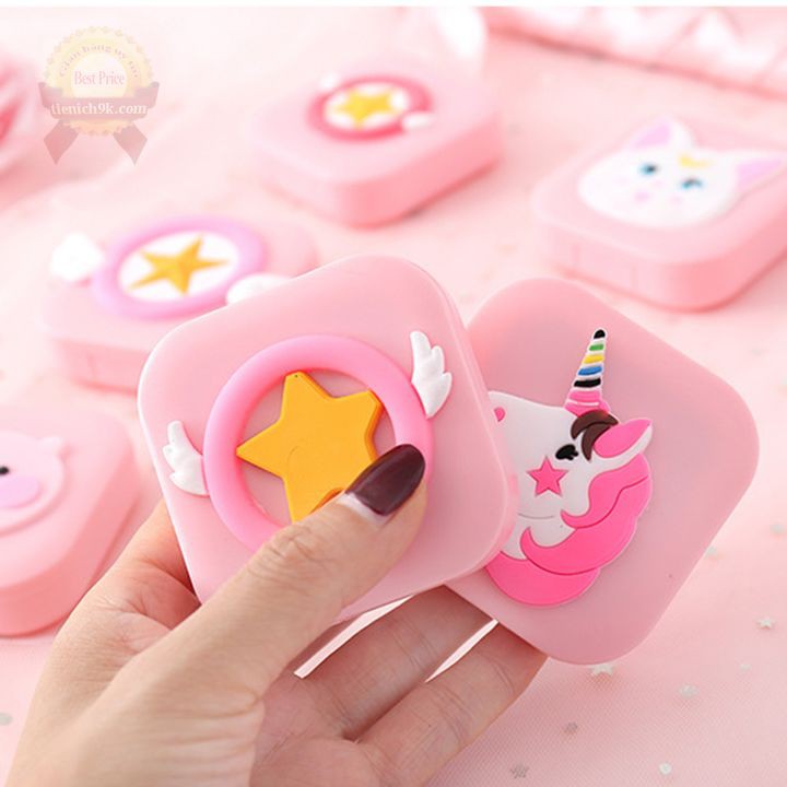 Khay đựng lens dễ thương 6in1 3D hộp kèm gương và phụ kiện để kính áp tròng