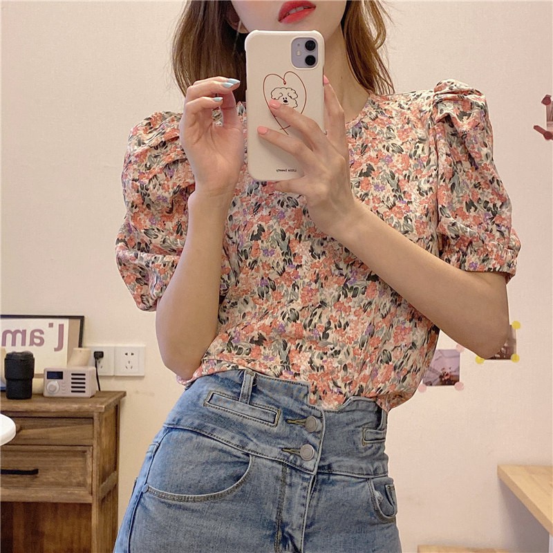 Áo Hoa Nhí Nữ Cao Cấp Tay Phồng Kiểu Dáng Dịu Dàng Phong Cách Thời Trang Sugal TOP 005