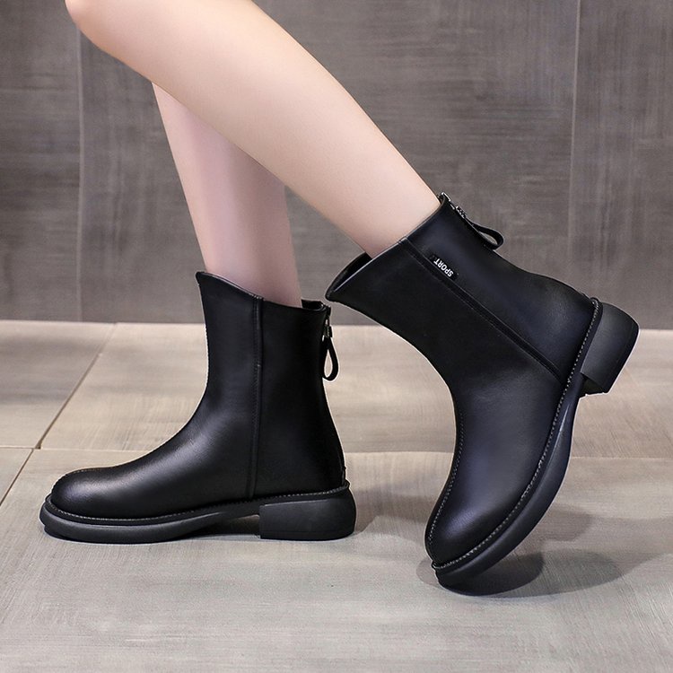 Giày Bốt Chelsea Cổ Thấp Phối Khóa Kéo Sau Phong Cách Retro Thoải Mái Dễ Phối Đồ