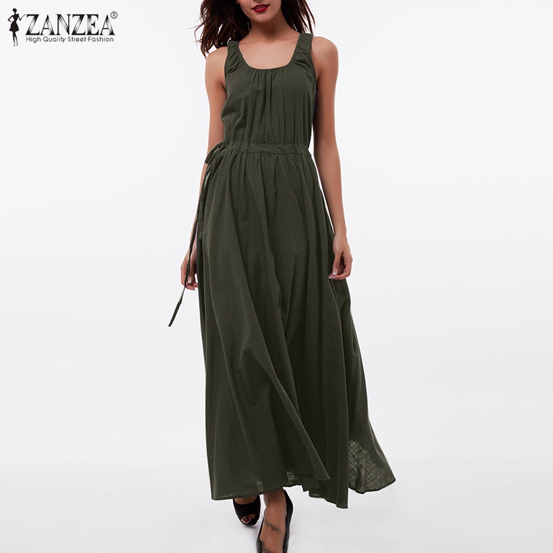 Zanzea Đầm Maxi Nữ Cộc Tay Cổ Tròn Thời Trang Châu Âu
