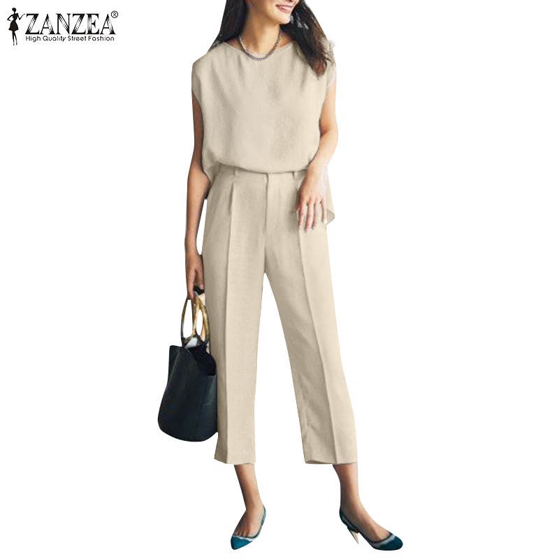 Bộ áo thun không tay và quần short ZANZEA thời trang dành cho nữ