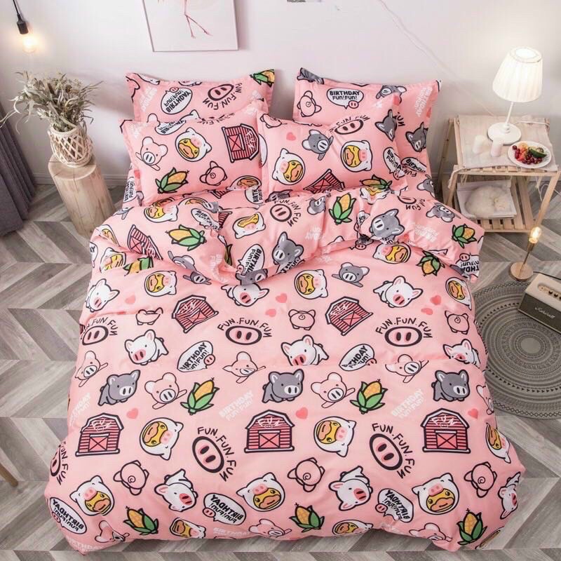Bộ chăn ga gối Cotton poly đáng yêu chăn ga miễn phí bo chun drap ga giường. | BigBuy360 - bigbuy360.vn