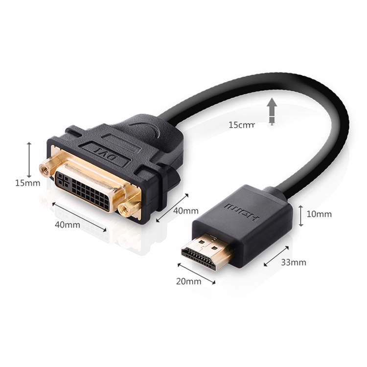 Cáp chuyển đổi HDMI dương sang DVI âm Ugreen 20136 gắn cho máy tính, màn hình, truyền hình