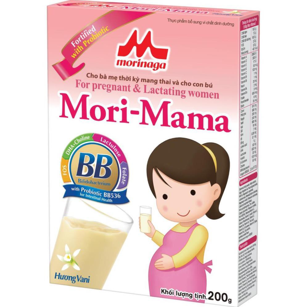 Combo 4 hộp Sữa bầu Morinaga cho mẹ bầu và sau sinh Mori-Mama 200gr Date 22/7/2021