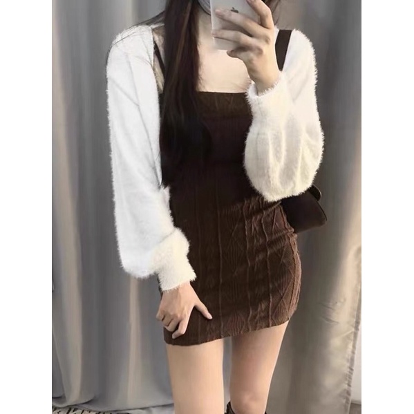 Đầm Váy 2 Dây Nữ Dệt Kim Có Thể Phối Cùng Cardigan 4 Màu Hot Dễ Mặc