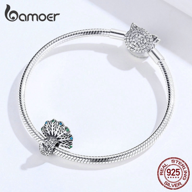 Hạt Trang Sức Bamoer bạc Hình Chim Công 3d Sang Trọng Cỡ 3mm