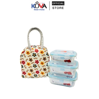 Bộ Hộp Cơm Thủy Tinh KOVA LUNCH BOX (370ml + 640mlx2) Kèm Túi Giữ Nhiệt