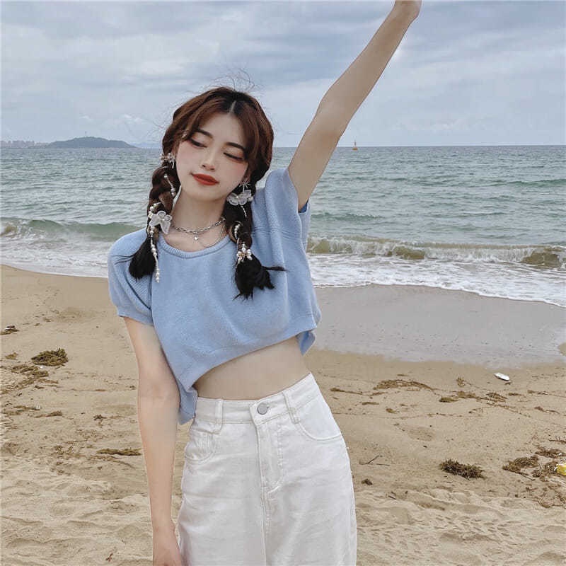 Áo Thun Crop Top Tay Ngắn Phong Cách Hàn Quốc Thời Trang Mùa Hè Mới 2022 Dành Cho Bạn Nữ