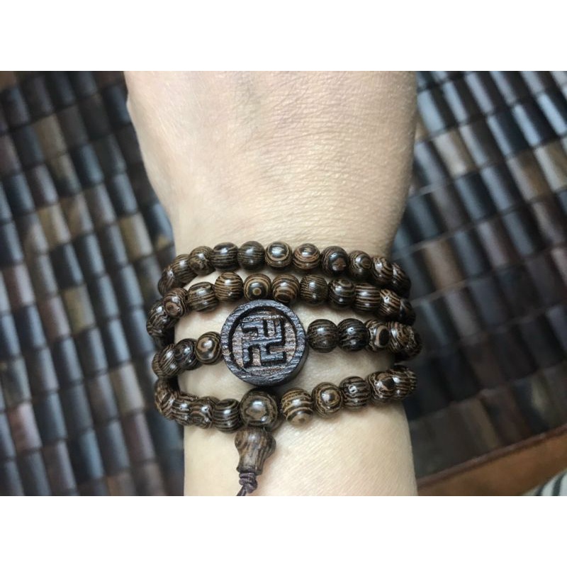 Vòng, tràng gỗ mun đuôi charm chữ Vạn  6ly, 7ly, 8ly