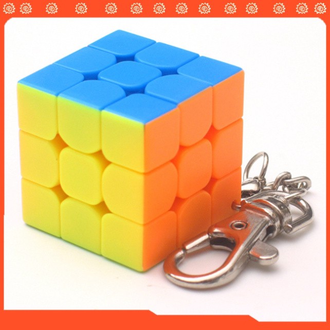 Đồ chơi rubik 3x3 cạnh dài 3cm gắn móc chìa khóa có dây xích