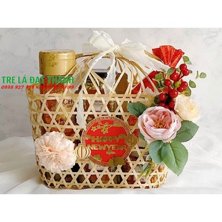 Giỏ gói quà mây tre đan, giỏ quà tết màu trắng tự nhiên đựng rau củ quả, LÀN THƯỜNG