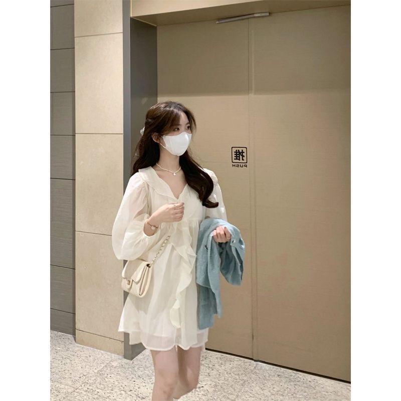Áo Sơ Mi Chiffon Tay Dài Nhún Bèo Vải voan kim tuyến QC