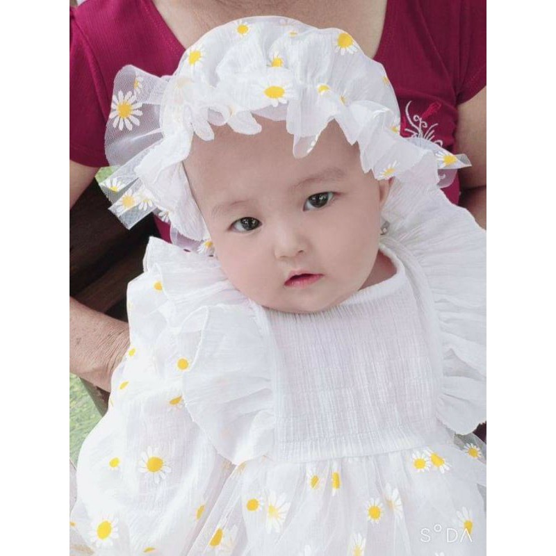 Body váy cho bé cúc trắng