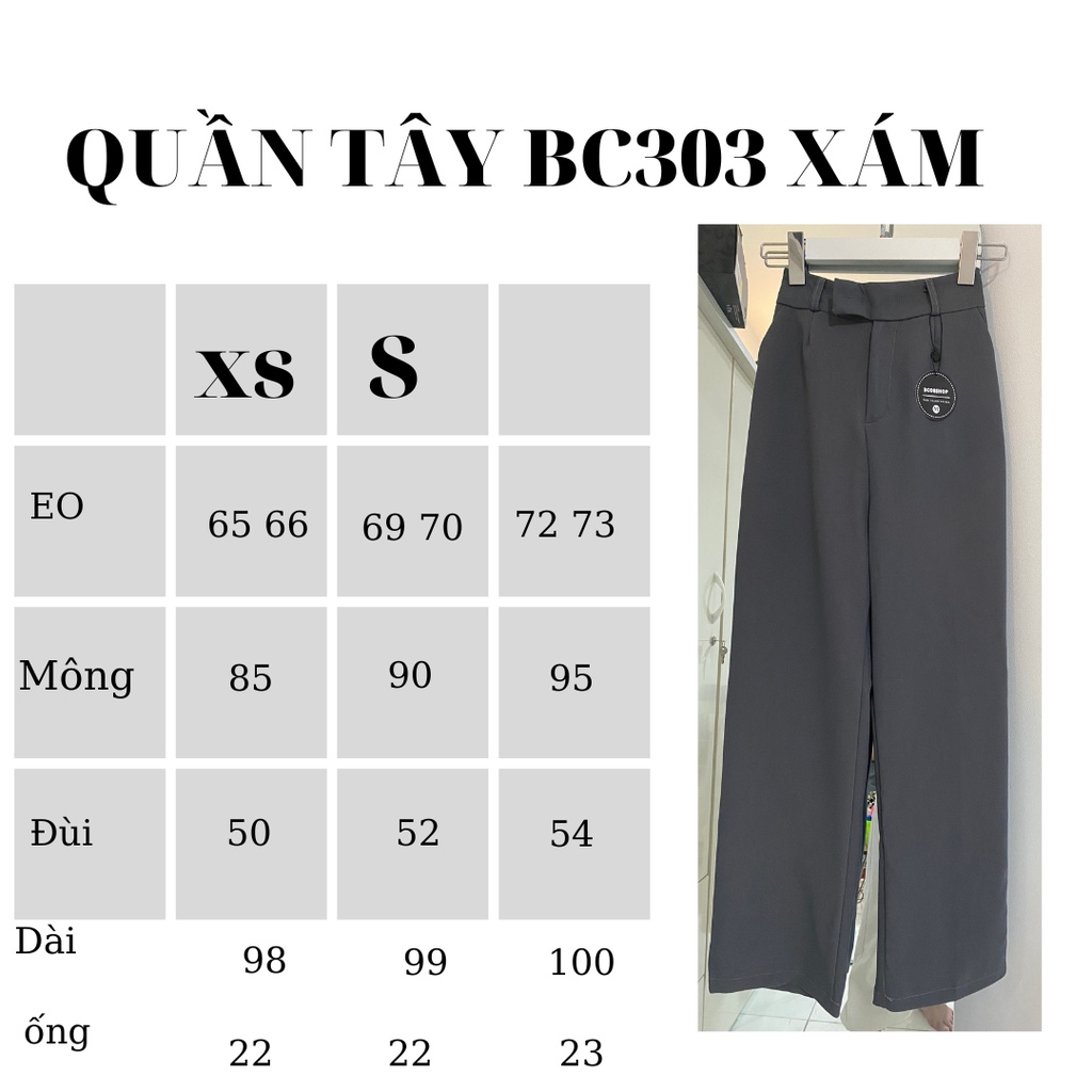 Quần Tây Ống Suông Lưng Cao Kéo Khóa Dáng Dài 100cm ( Đen - Xám - Nâu bò) BC303