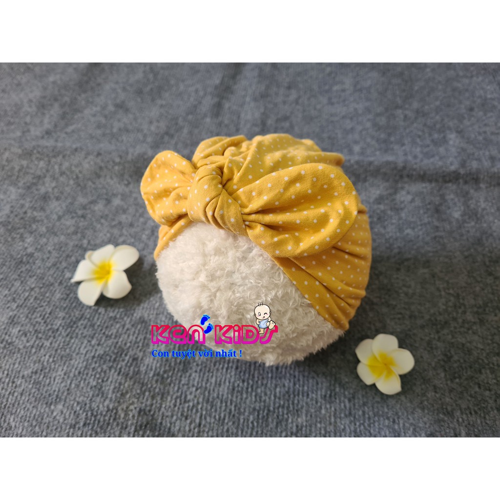 (4-8kg) Nón mũ Turban kiểu Ấn cho bé - màu vàng chấm bi