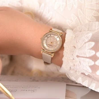 Đồng hồ Romanson Watch RL6A29LGGD mặt nhỏ đính đá máy Thụy Sĩ kính chống xước dây da cao cấp chính hãng