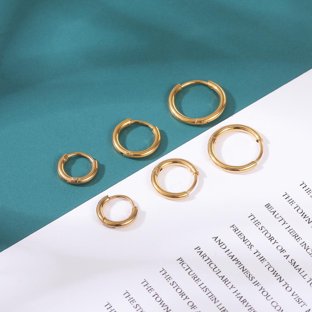 1 Đôi Bông Tai Tròn Cỡ 6/8/10mm Bằng Thép Không Gỉ Mạ Vàng Hồng Bóng