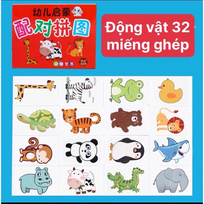 Đồ chơi ghép hình cho bé từ 1 tuổi, xếp hình 2 mảnh giáo dục sớm, 4 chủ đề 32-128 mảnh ghép