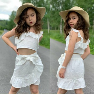 Set áo croptop + Chân váy dễ thương cho bé gái