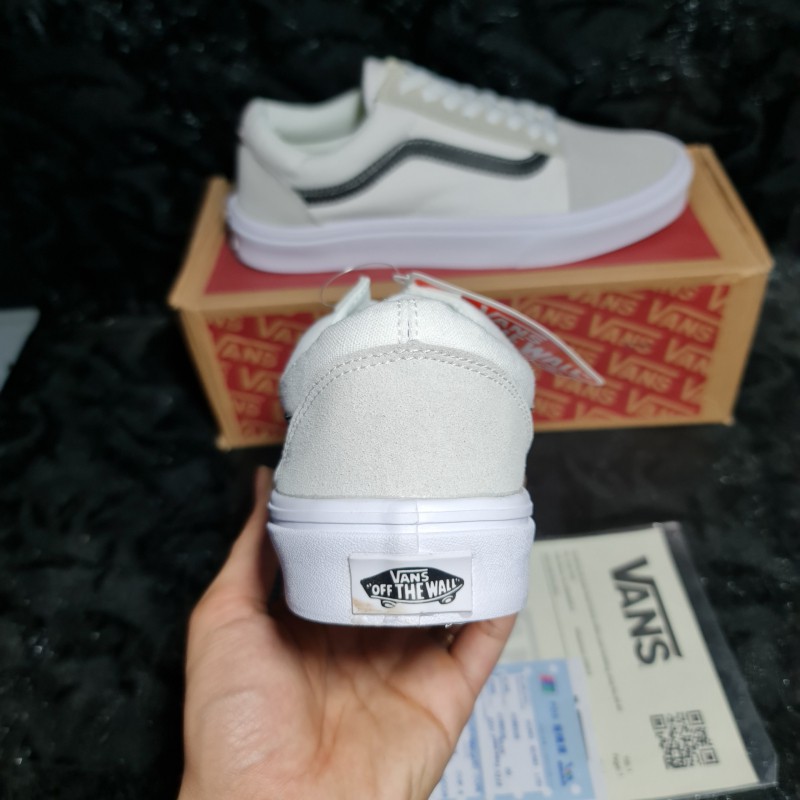 📸Ảnh Thật + Có sẵn📦 Giày Vans Old Skool Trắng Sọc Đen || Vans Old Skool White Black