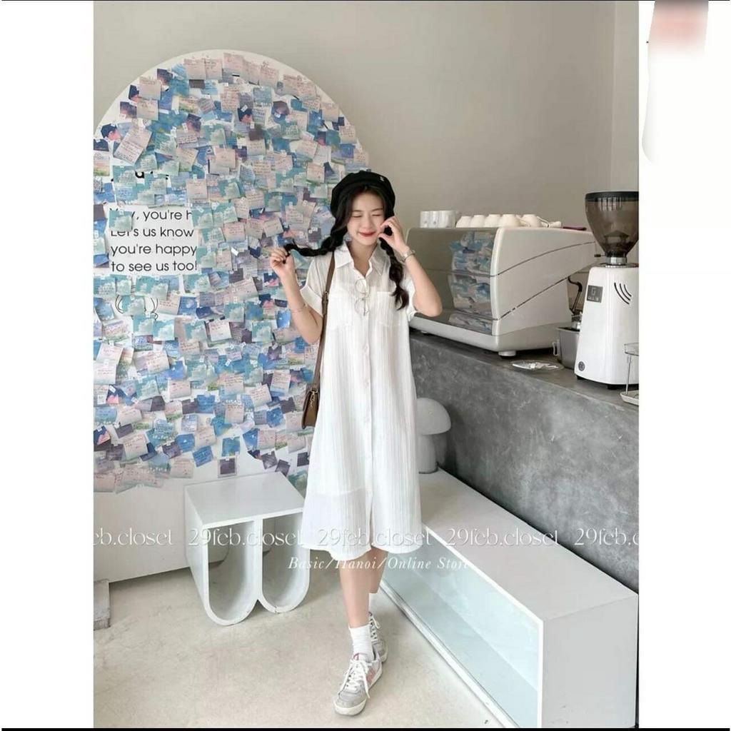 Đầm váy sơ mi đũi gân dáng dài có váy 2s đi kèm