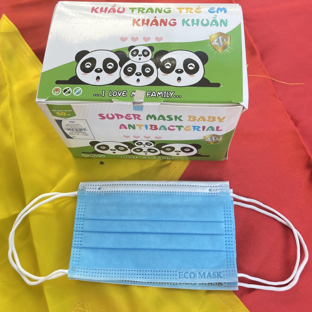 Khẩu trang trẻ em Ecomask 4 lớp, kháng khuẩn, dày dặn hộp 50 cái NPP Shoptido
