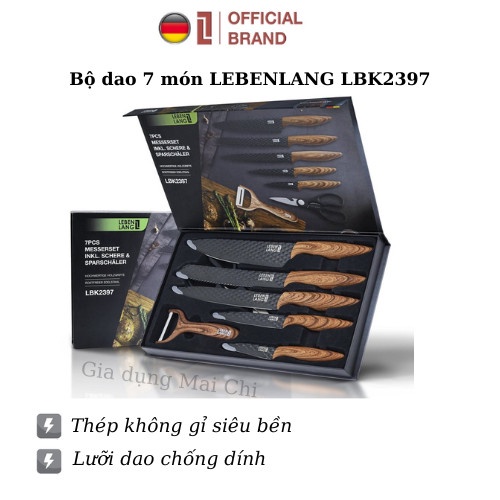 Bộ dao nhà bếp LEBENLANG LBK2397 gồm 5 món 7 món, lưỡi dao chống dính, tay cầm chống trơn - Đức chính hãng