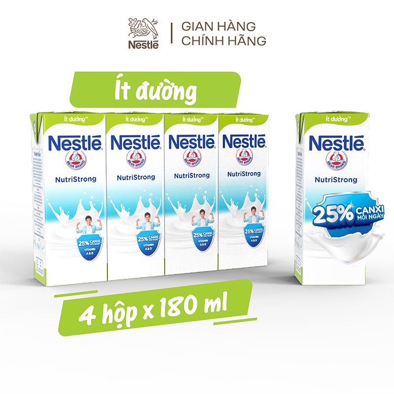 Thùng 48 hộp Sữa Nestlé Gấu ít đường (48 hộp x180ml)