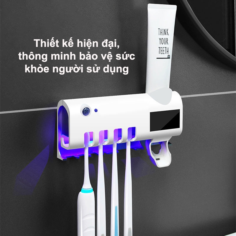 Máy khử trùng bàn chải đánh răng bằng tia UV thông minh - Kệ để bàn chải đánh răng kèm nhả kem (loại cao cấp)
