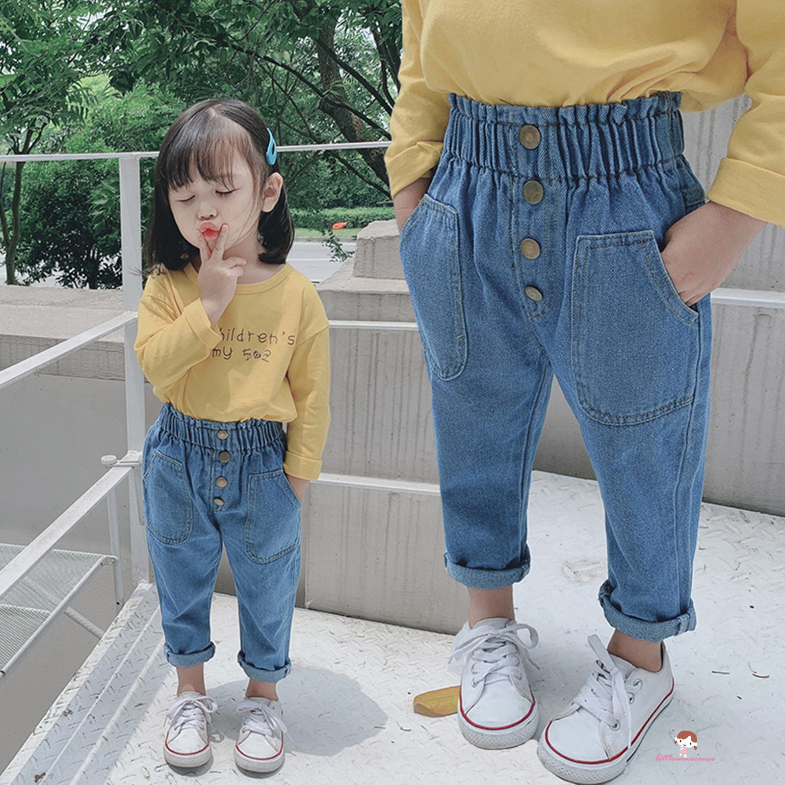 Quần Jeans Lưng Cao Ống Rộng Co Giãn Cho Bé Gái Xzq7-0 - 5 Tuổi