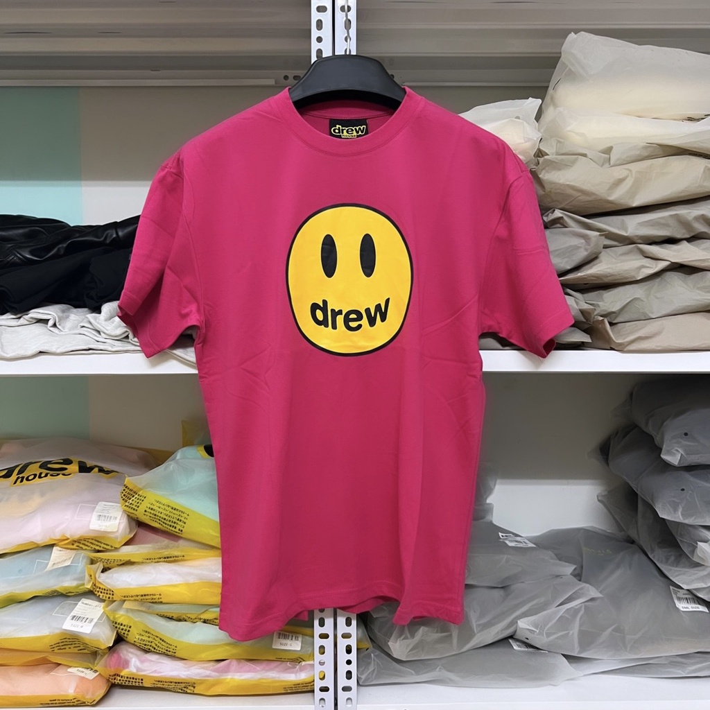 - Áo Thun Drew House Justin Biber màu hồng đậm cao cấp, Áo tee Drew House oversize chất liệu cotton