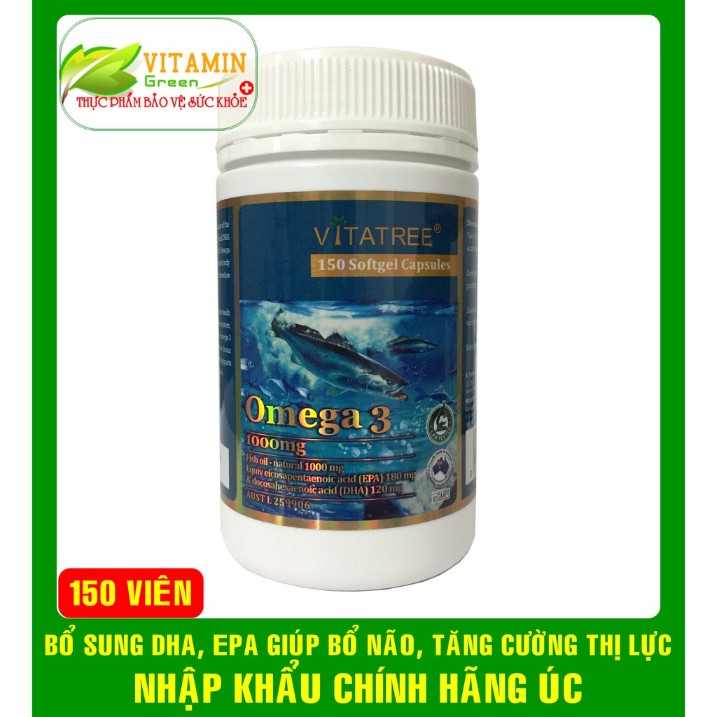 VITATREE OMEGA 3 1000MG BỔ SUNG DHA,EPA GIÚP BỔ NÃO TĂNG CƯỜNG THỊ LỰC (150 viên) | NHẬP KHẨU CHÍNH HÃNG ÚC