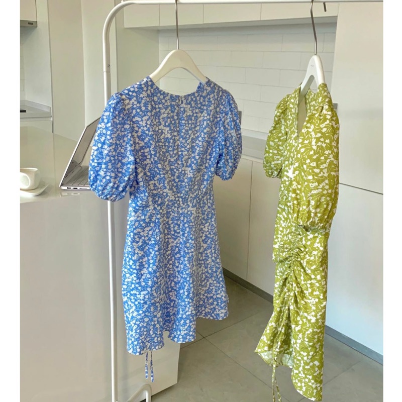 Đầm Hoa Đuôi Cá Cổ Chữ v Dáng Ôm Phối Dây Rút Xếp Ly Thời Trang Mùa Xuân Hàn Quốc Mới