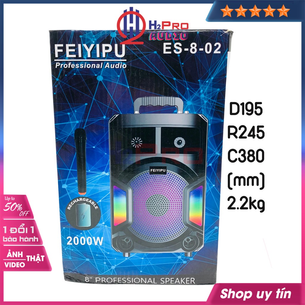 Loa Bluetooth Karaoke, loa hát karaoke mini FEIYIPU ES-8-02 bass 20-300W cao cấp-led 7 màu, Tặng 1 Mic Ko dây-Shop H2pro