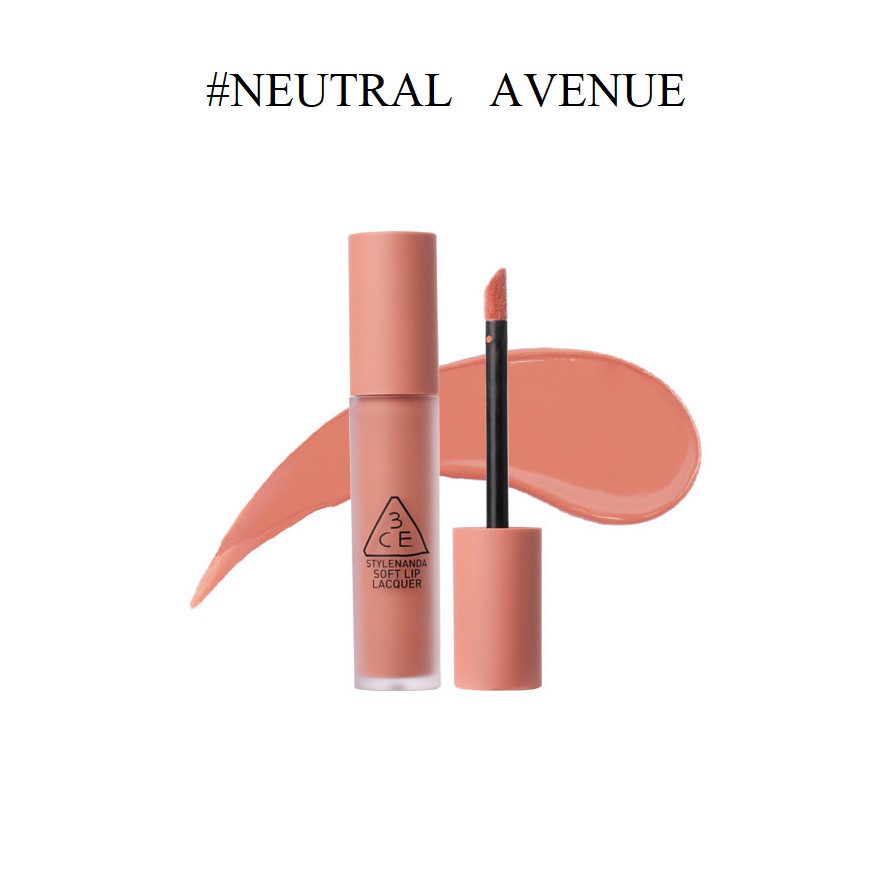 son 3CE soft lip lacquer mã Neutral avenue màu hồng cam nude