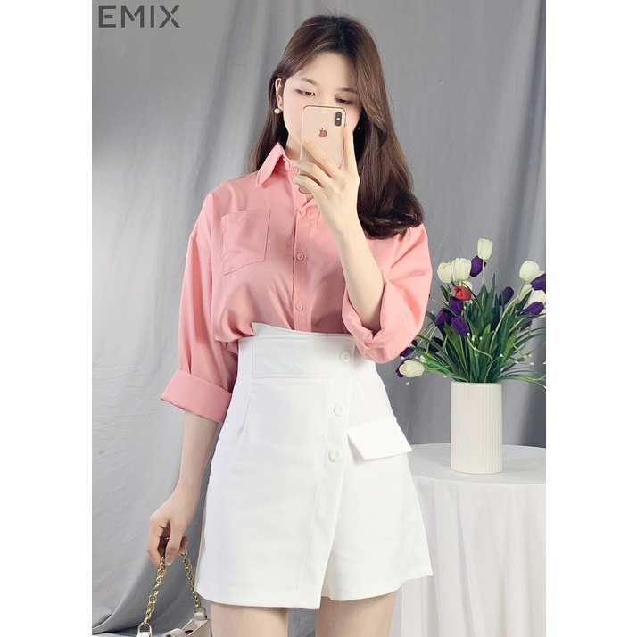 Quần short nữ váy vạt chéo EMIX (3 màu), dáng ngắn, 42cm, cạp cao, khóa sau, vải tuyết mưa, co giãn nhẹ, mềm mịn Q670