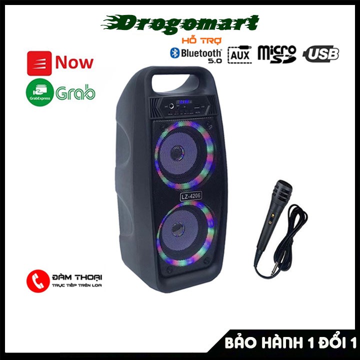 Loa hát karaoke bluetooth di động LZ4206 công suất lớn 2 loa và có bass - Tặng kèm Micro