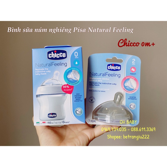 BÌNH SỮA NÚM NGHIÊNG PISA NATURAL FEELING 0M+ CHICCO 150ml-250ml