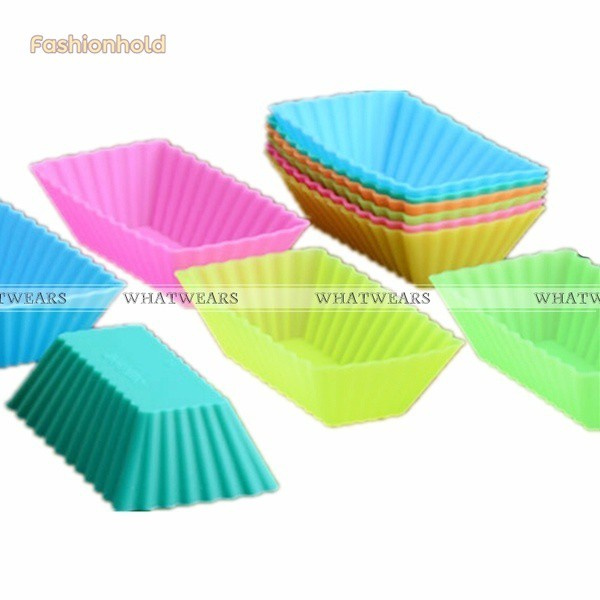 Cake Mould 6x Soft Silicone Rectangle Cake Muffin Cupcake Liner Chocolate Bake Cup Mold (random color)
