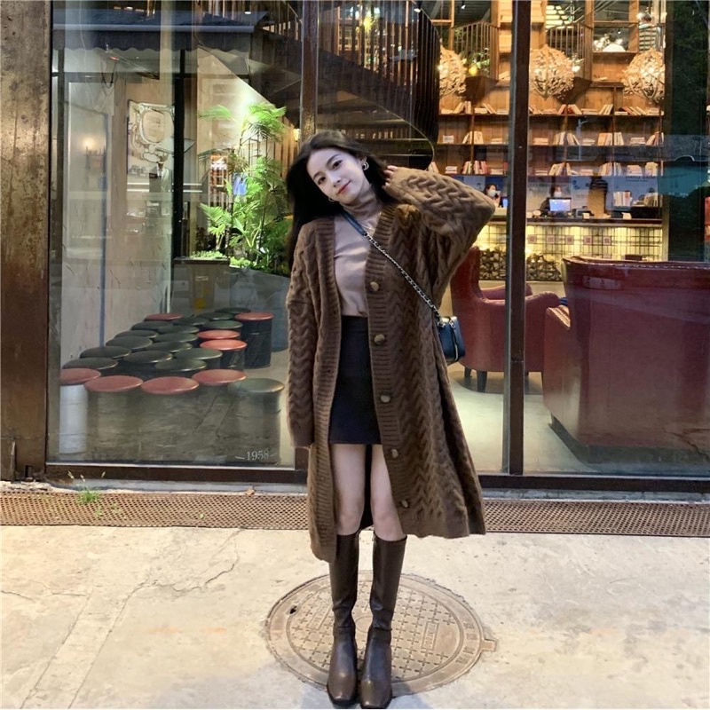 Áo Cardigan Len Vặn Thừng Dáng Dài Item Hot Mùa Đông