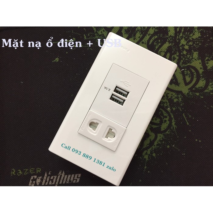 Mặt ổ điện + USB âm tường (gồm 1 ổ điện + 2 ổ sạc USB)