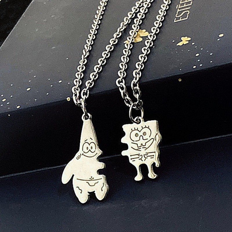 [Quà tặng ngày lễ tình nhân] 2 chiếc / Bộ nhân vật hoạt hình cặp đôi mặt dây chuyền Vòng cổ / Dây chuyền quyến rũ bằng thép không gỉ sang trọng